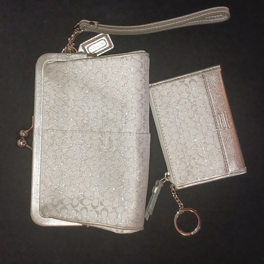 Coach~ Silver wristlet w/matching key chain, coin purse